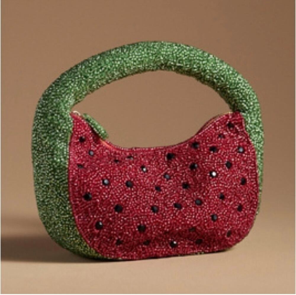 ANTHROPOLOGIE The Tate Beaded Bag: Fruit Edition Watermelon Purse